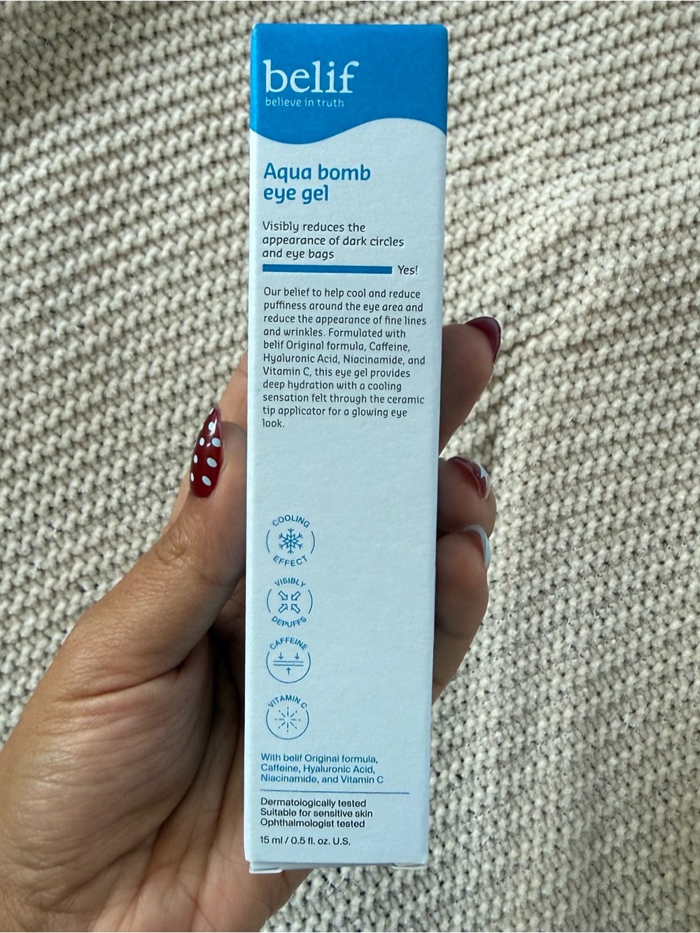 Belif Aqua Bomb Depuffing Eye Gel Skincare Hyaluronic Acid Caffeine Niacinamide